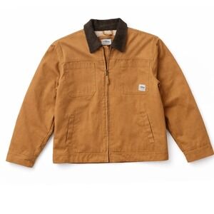 Bass Creek Outfitters Men Canvas Sherpa Lined Chore Jacket Brown Corduroy Collar